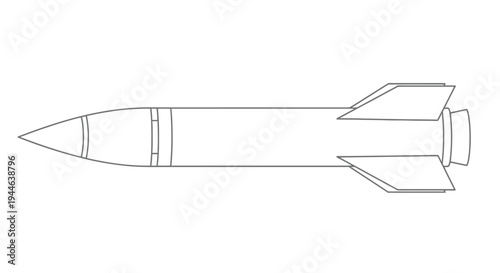 Linear illustration of a missile depicting a streamlined design with fins