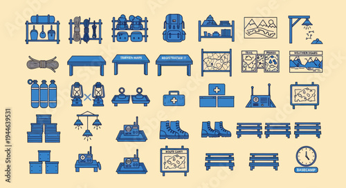 Pixel Art Camping and Hiking Gear Icons Set