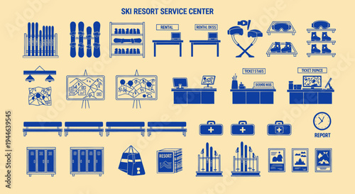 Ski Resort Service Center Icons and Elements - Flat Design