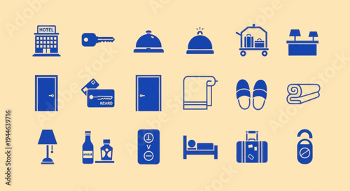 Hotel Icons Set: Travel, Accommodation, Service, and Comfort Elements