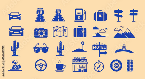 Road Trip Icons: Travel, Navigation, and Destination Symbols
