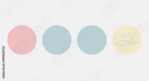 Collection of simple black line art icons representing essential women's fashion accessories displayed inside soft pastel colored circles effectively.