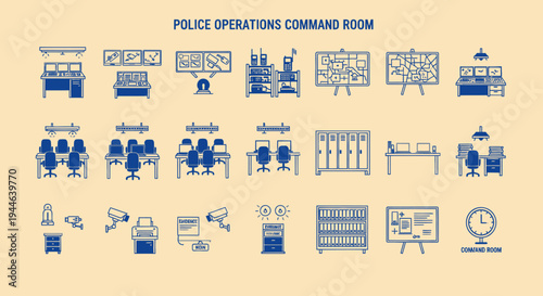 Police Operations Command Room - Vector Icons Set