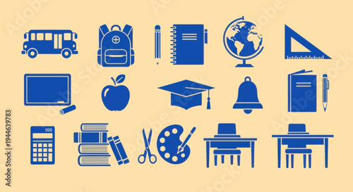 School Supplies and Education Icons Set