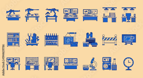 Pixel Art Workshop and Laboratory Icons Set