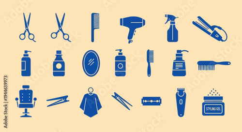 Hairdresser Tools and Equipment Icons Collection