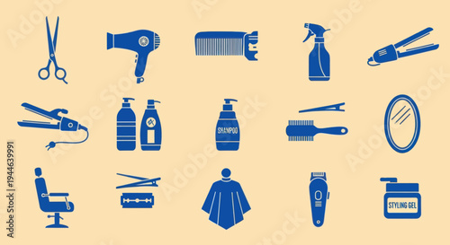 Barber Shop Tools and Equipment Icons Set