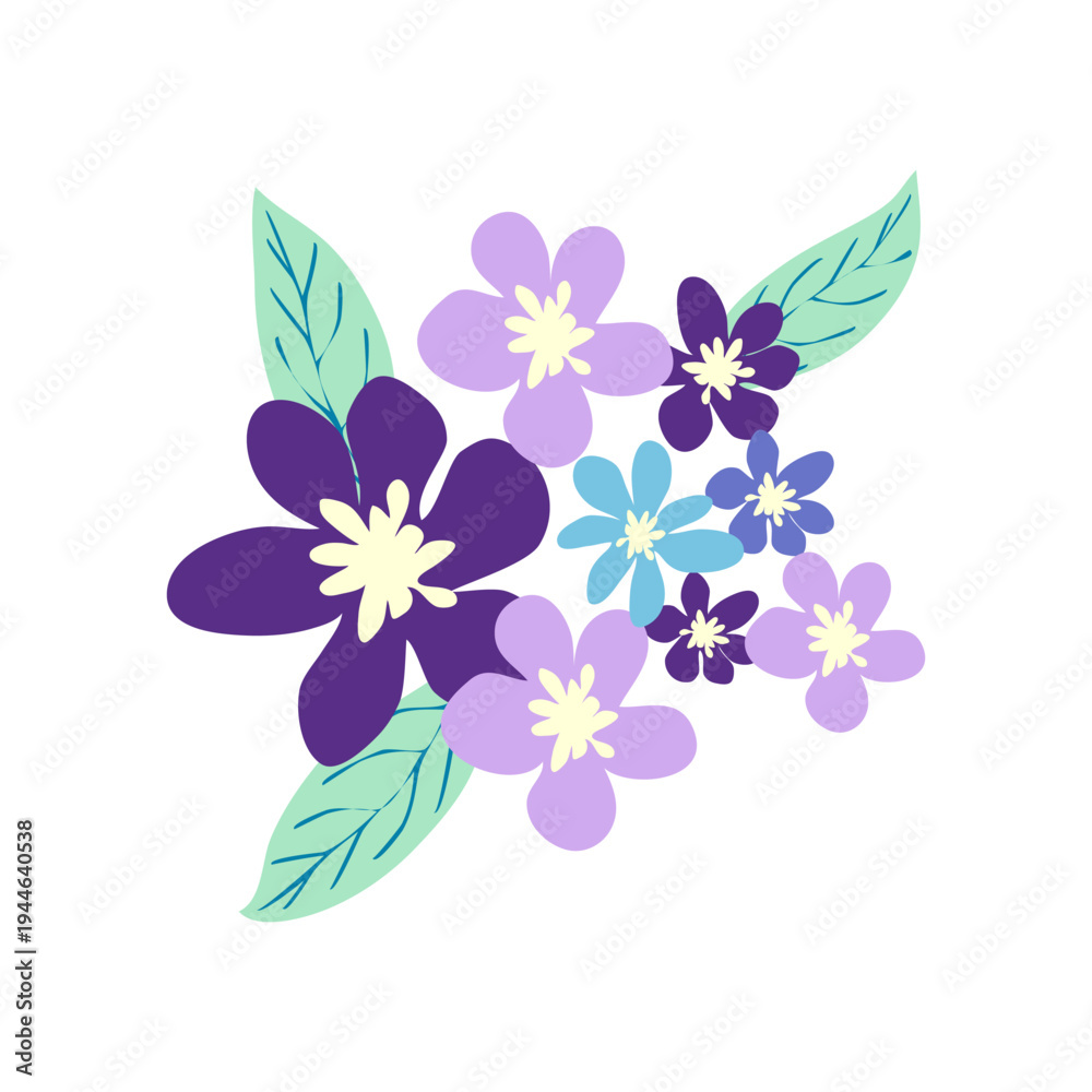 Fototapeta premium Wild and garden flowers, leaves. Modern vector botanical illustrations, hand drawn floral design elements