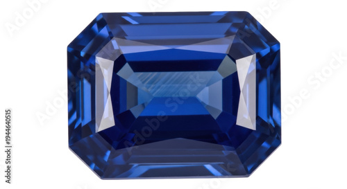 Bilde på lerret Royal blue sapphire gemstone isolated PNG, octagon emerald cut precious stone fo
