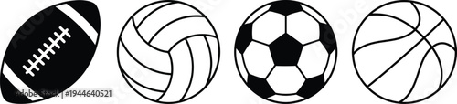 Four sports balls vector graphic illustration with football volleyball soccer ball