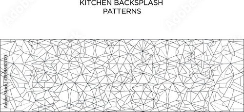 This intricate black and white geometric pattern forms a modern abstract design, perfect for kitchen backsplash applications, creating a stylish and contemporary visual texture.