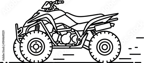 Line art illustration of a powerful off-road all-terrain vehicle in action, showcasing speed and adventure for extreme sport enthusiasts and outdoor activities.