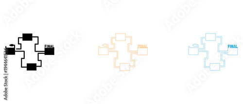 Tournament bracket diagram with three color variations