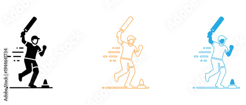 Cricket player in different colors