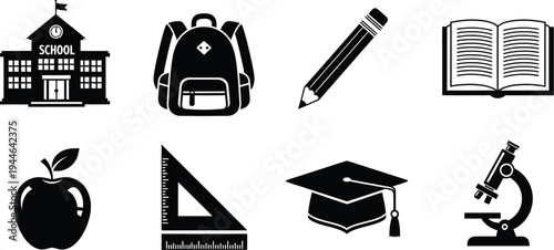 School and education icons silhouette isolated on transparent background