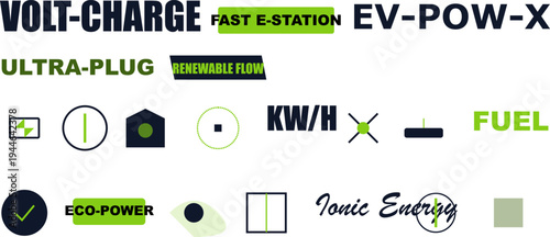 EV Charging Station Icons. Green Energy, Renewable Power, Eco-Technology Concepts.