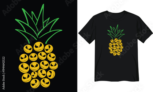 Spooky Pineapple with Skull Faces Halloween Tropical Graphic
