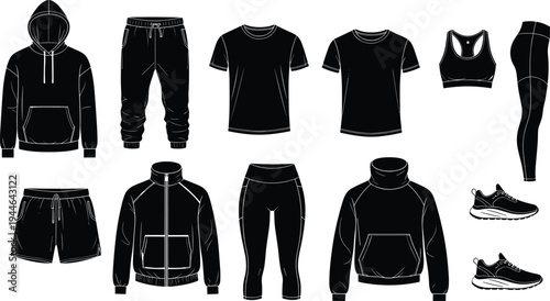 Black and white silhouette vector illustration of a person sitting in lotus yoga pose with moon phases and forest trees background design