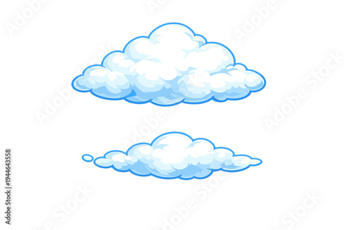 Two stylized white clouds with blue outlines are set against a solid black background. The clouds feature a fluffy, cartoon-like design with soft shading and rounded edges.