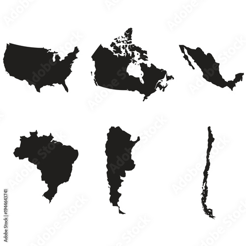 North and south america maps vector set isolated on transparent background
