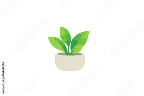 This minimalist vector illustration features a small green plant with four vibrant leaves growing in a simple white ceramic pot, isolated against a solid black background.