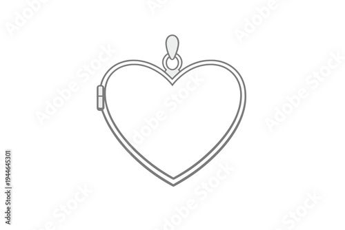 A silver heart-shaped locket pendant illustration on a black background. The locket features a hinge on the side and a bail at the top for a chain. It is a simple line drawing.