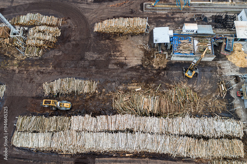 Canvas Print factory for processing wood from above with a drone