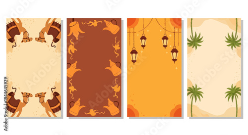 Middle Eastern Desert Caravan and Ramadan Lanterns Templates
