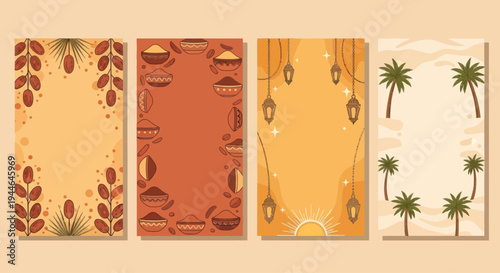 Desert Oasis and Ramadan Lanterns: Four Decorative Backgrounds
