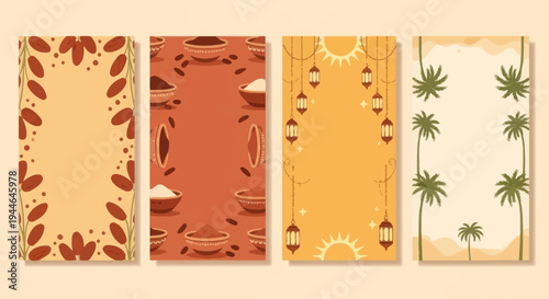 Desert Oasis Story Templates with Palms, Lanterns, and Spice Bowls