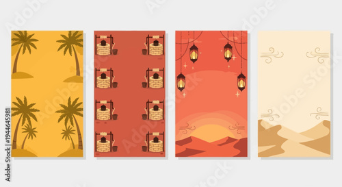 Desert Oasis and Ramadan Lanterns Backgrounds Collection
