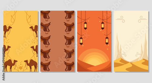 Desert Adventure Collection: Camels, Saddles, Lanterns, and Sand Dunes