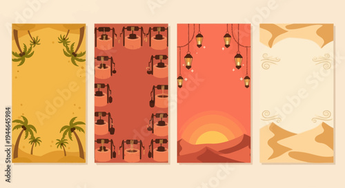 Desert landscape and Islamic lantern story templates