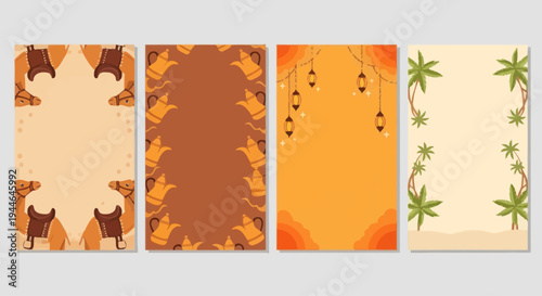 Middle Eastern Desert Scene Frames: Camels, Dallah, Lanterns, Palms