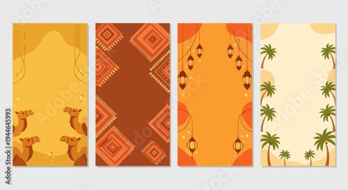 Desert Landscape Stories: Camels, Palms, Lanterns, Moroccan Patterns