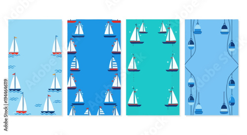 Nautical Sailboat Patterns - Set of 4 Marine Designs