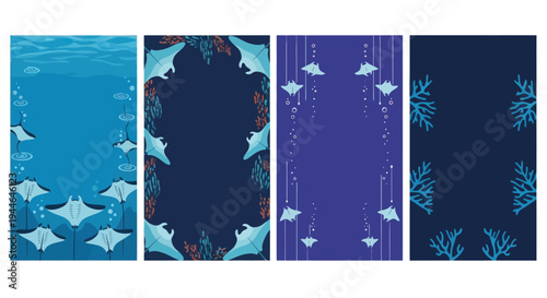 Oceanic Manta Ray Border Designs: Underwater Scene Collection