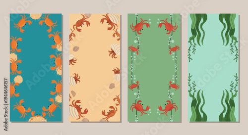 Cute Crab and Seashell Border Designs for Social Media Stories