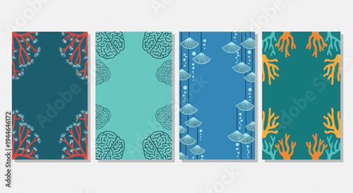 Oceanic Coral Reef Patterns - Four Vertical Designs
