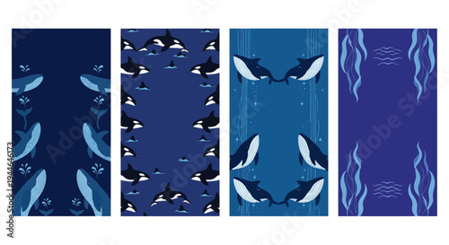 Whale and Orca Pattern Collection - Ocean Marine Life Digital Art