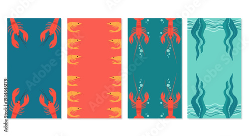Seafood Pattern Design: Lobsters, Shrimp, and Seaweed Graphics