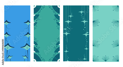 Oceanic Abstract Patterns: Manta Rays and Geometric Designs in Blue and Teal