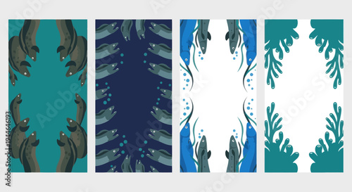 Underwater Sea Creatures and Coral Abstract Design for Story Backgrounds
