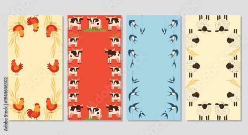 Farm Animal Borders - Cute Rooster, Cow, Bird, and Sheep Designs