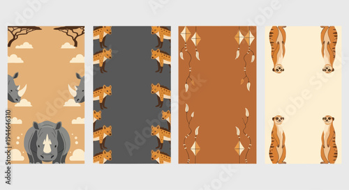 African Safari Animal Borders - Rhinos, Hyenas, Meerkats, Tribal Motifs