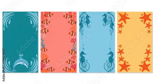 Oceanic Border Designs: Dolphin, Clownfish, Seahorse, Starfish