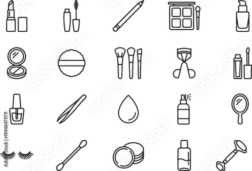 Beauty and Cosmetics Line Icons Set - Makeup, Skincare and Beauty Tools Vector Collection
