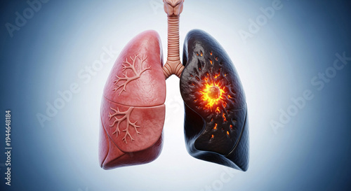 Healthy and diseased human lungs illustrating the impact of smoking and lung cancer on the respiratory system