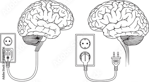 Brain connected to electrical outlet, symbolizing power and energy