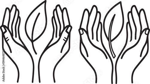 Hands holding leaves, eco friendly symbol, nature conservation